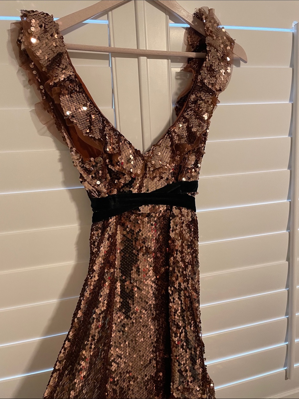 Free People Rose Gold Sequin Mini Dress with Black Waist